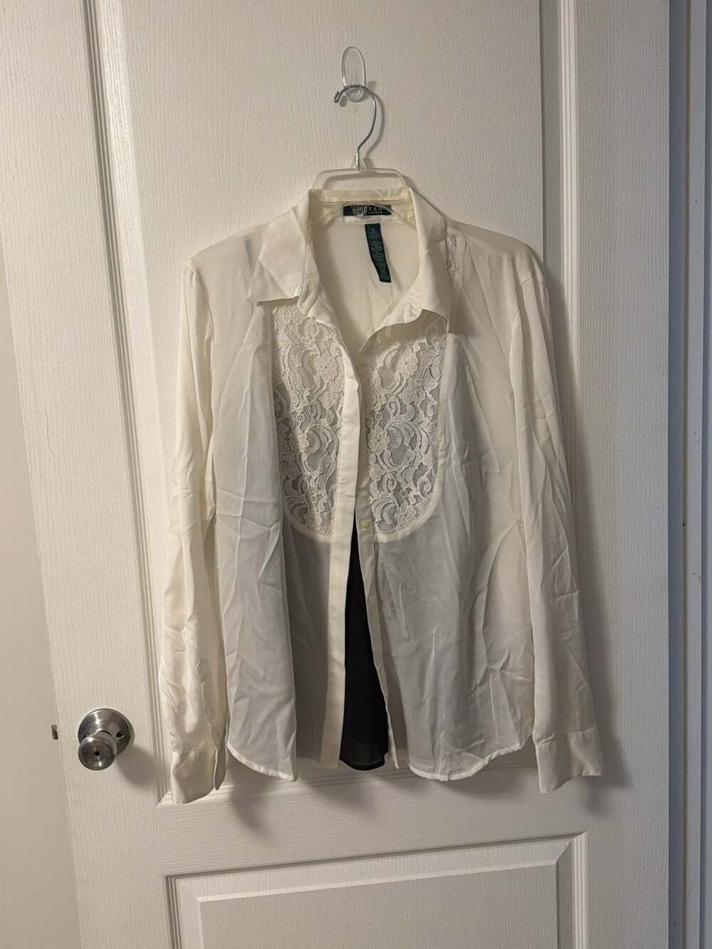 Lauren Ralph Lauren Women's XL White Lace-Trim Button-Down Shirt with Black Cami